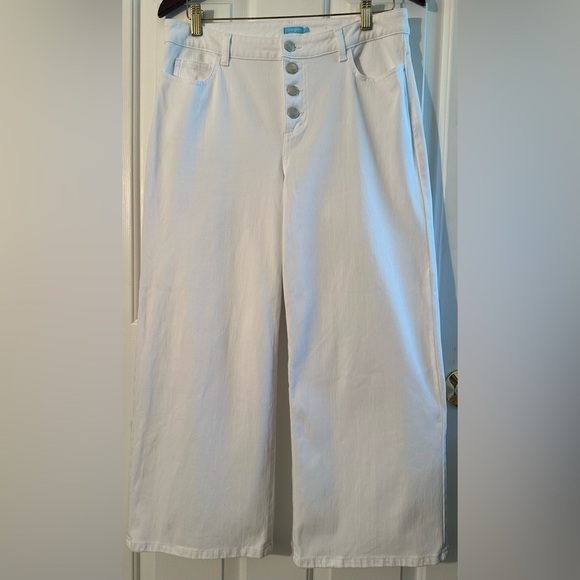 J. McLAUGHLIN Loris White Wide Leg Button Fly Cropped Stretch Jeans Size 8 CLEAN - Picture 2 of 9